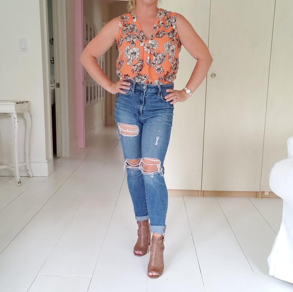 Dynamite Peach Floral Sleeveless Blouse XS